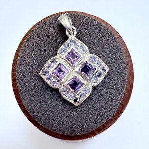 VTG Sterling Silver 925 Amethyst & Blue Cubic Zirconia Pendant Size 1.25" Length